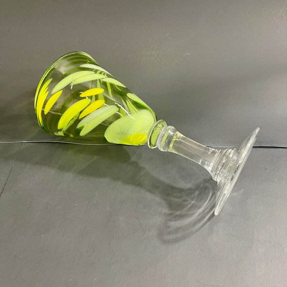 Hand Blown Glass Goblet - Green and Yellow Mixed Glass - 8" Tall - Picture 7 of 10